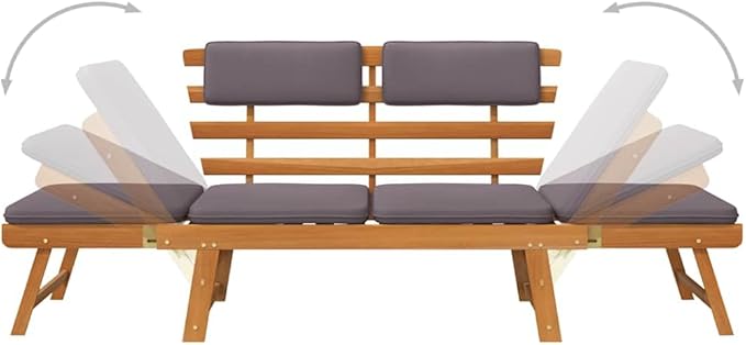Garden Bench Deck Bench 2-in-1 Patio Daybed with Cushion 74.8" Solid Acacia Wood