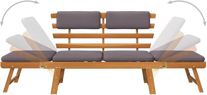 Garden Bench Deck Bench 2-in-1 Patio Daybed with Cushion 74.8" Solid Acacia Wood