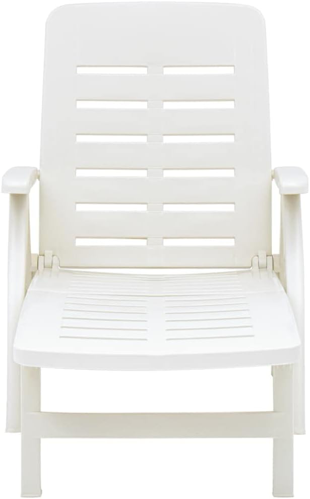 White Folding Outdoor Chaise Lounge, 74.4"x28.3"x37.8" UV-Resistant Plastic Sunlounger, Adjustable Backrest for Patio, Poolside, Beach, Garden, No Assembly Needed