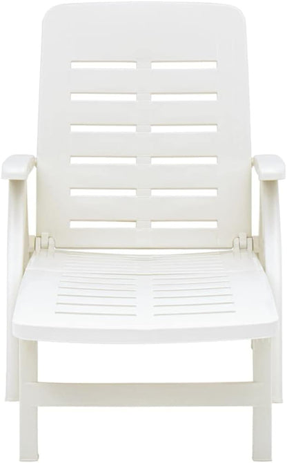 White Folding Outdoor Chaise Lounge, 74.4"x28.3"x37.8" UV-Resistant Plastic Sunlounger, Adjustable Backrest for Patio, Poolside, Beach, Garden, No Assembly Needed