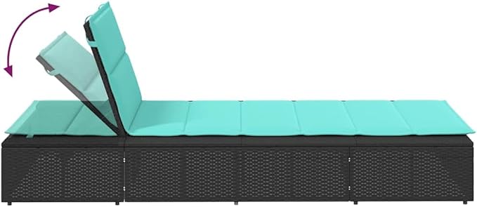 Large Black Poly Rattan Outdoor Chaise Lounge 82.7 x 39.4 in Adjustable Backrest No-Assembly Sunbed for Patio Poolside - Photo 9