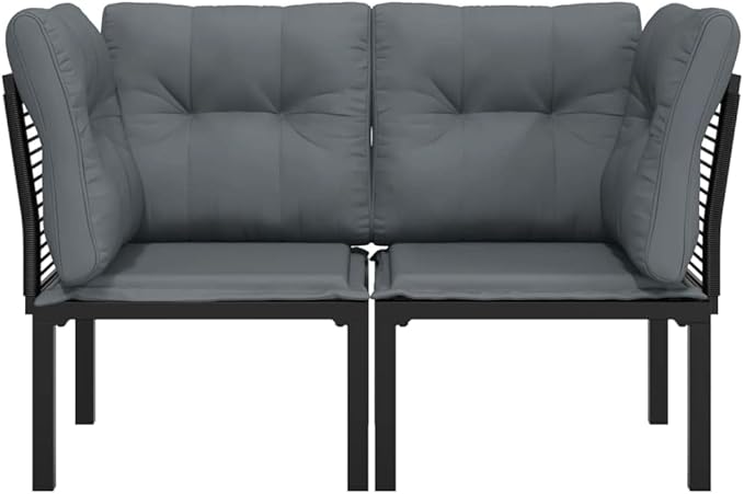 Black Poly Rattan Corner Chair 24.4" Modular Outdoor Seating with Cushions, Compact Balcony or Patio Furniture Piece - Photo 3