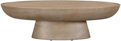 Pemberly Row Eclipse Stone Coffee Table, 47.2" W x 23.8" D x 14" H, Faux Travertine Beige Finish, Handmade Indoor/Outdoor Use, Durable Concrete Base, Textured Design for Living Space or Patio Decor