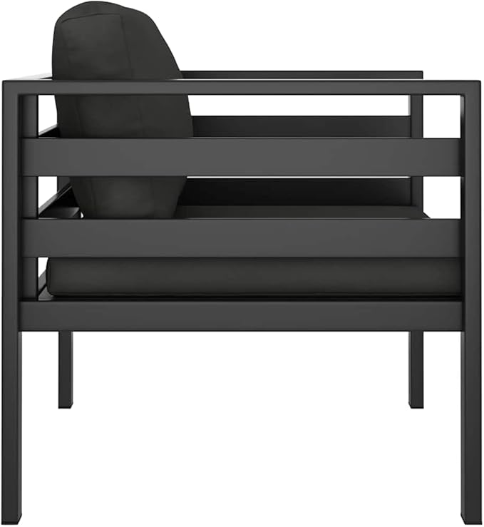 Anthracite Modular Outdoor Sofa 27.6 x 29.5 x 25.4 in Single Patio Couch Powder-Coated Aluminum Frame Removable - Photo 4