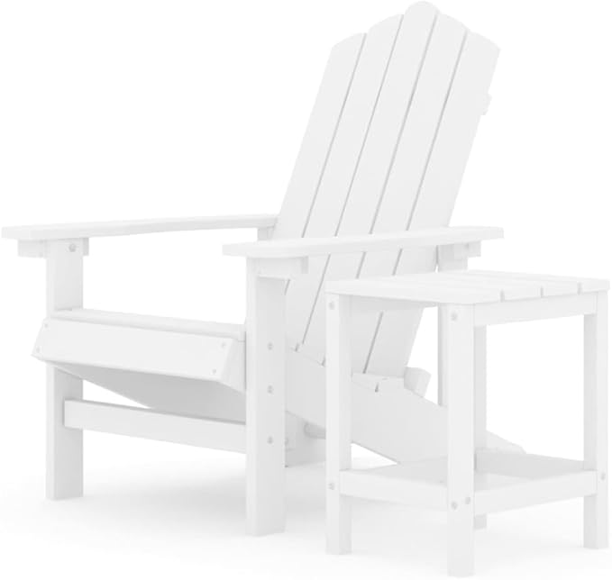 White HDPE Adirondack Garden Chair Set with Matching Table for Patio - Photo 3