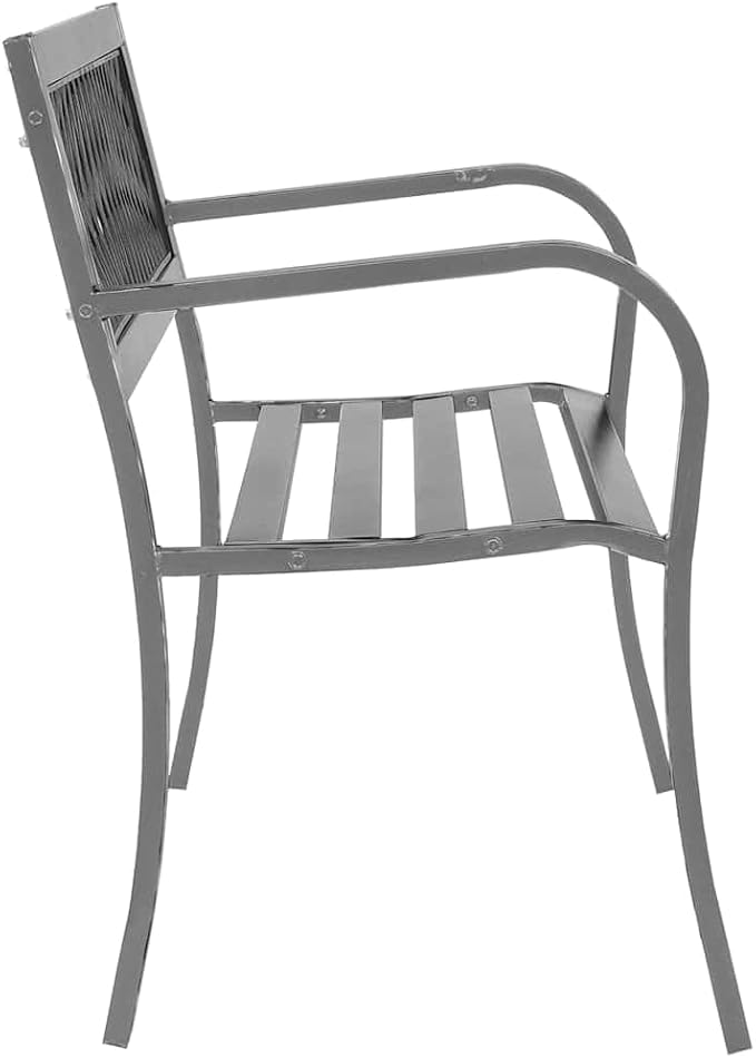 Garden Bench Black Steel Plastic Patio Bench Durable Modern Looks for Garden Patio