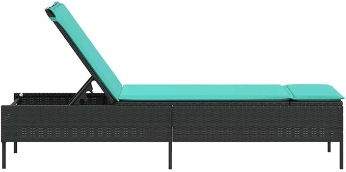 78"x22" Black Wicker Chaise Lounge, 5-Pos Adjustable, Steel Frame, UV Cushion, Patio Recliner for Garden Pool Balcony - Photo 5