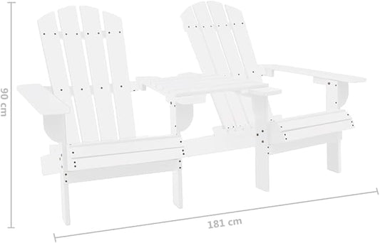 Patio Adirondack Chairs with Tea Table Solid Wood Fir White Outdoor Chairs Furniture Outdoor Patio Furniture Set Suitable for Poolside, Bistro, Patio.