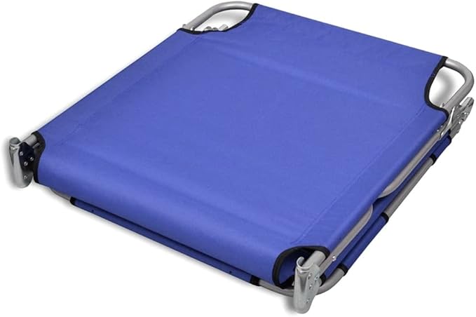 Folding Blue Sun Lounger Outdoor 74.4x22.8x10.6 in Powder-Coated Steel Frame Adjustable Backrest Portable Poolside - Photo 7