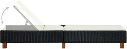 Adjustable Sun Lounger Chair with Cushion, Outdoor Patio Furniture, PE Rattan Sunbed for Poolside Garden Balcony, Water Resistant & Modern Black and Cream White Design
