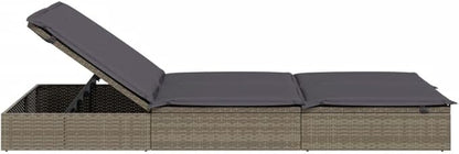 2-Person Sunbed with Adjustable Backrest Grey Synthetic Poly Rattan Steel Frame Outdoor Chaise Lounge Chair for Poolside Garden and Patio Lounging