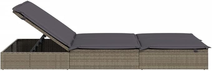 2-Person Grey PE Rattan Chaise Lounge, 79"x43" Steel Frame Poolside Sunbed, Adjustable Backrest, Removable Cushions - Photo 5