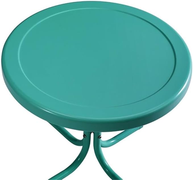 Pemberly Row 3 Piece Metal Outdoor Chair Set, Turquoise Gloss Finish, Retro Patio Furniture with Basket Weave Design, Cantilever Base Chairs and Pedestal Side Table, Weatherproof for Small Outdoor