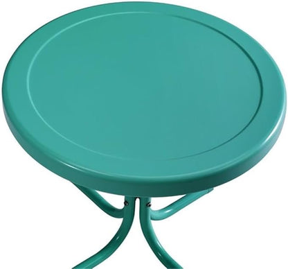 Pemberly Row 3 Piece Metal Outdoor Chair Set, Turquoise Gloss Finish, Retro Patio Furniture with Basket Weave Design, Cantilever Base Chairs and Pedestal Side Table, Weatherproof for Small Outdoor