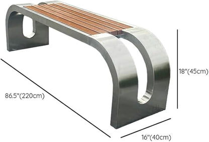 LITFAD Outdoor Indoor Bench Stainless Steel Metal Park Bench with Waterproof Brown Wood Seating Modern Garden Bench for Patio, Lawn, Yard, Porch - Type A 87" L x 16" W x 18" H