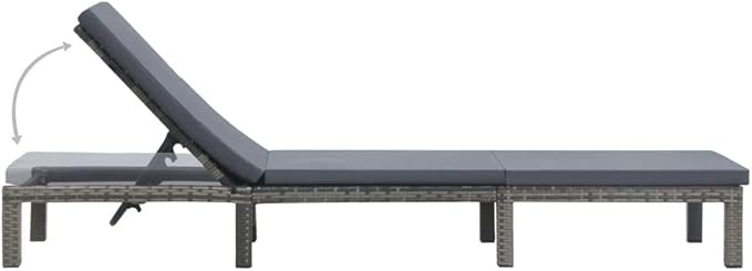 Outdoor Chaise Lounge 23.6 x 76.8 in Anthracite PE Rattan Reclining Pool Chair w/ 5-Position Backrest & Weather-Resistant Steel Frame for Patio Garden Balcony