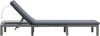 Outdoor Chaise Lounge 23.6 x 76.8 in Anthracite PE Rattan Reclining Pool Chair w/ 5-Position Backrest & Weather-Resistant Steel Frame for Patio Garden Balcony