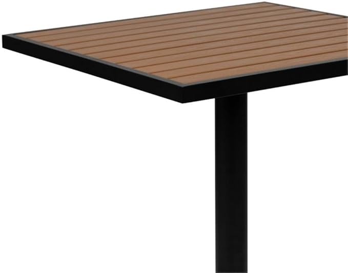 BOWERY HILL 30" Square Patio Dining Table, Faux Teak Poly Slats, Black Powder Coated Steel Frame, Weather and Rust Resistant, Modern Outdoor Table for Yard, Patio, Deck or Poolside Use