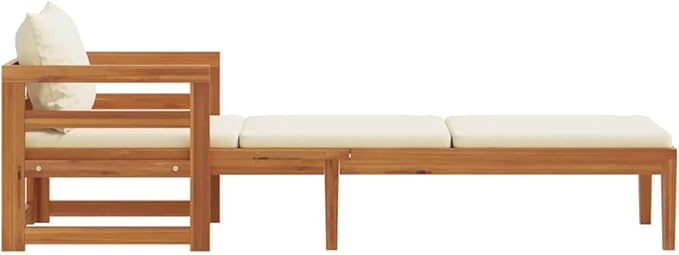 Acacia Wood Sun Lounger with Cushions, Patio Outdoor Chaise Lounge Chair for Poolside Garden Backyard - Photo 5