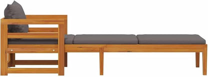 Sun Lounger with Dark Grey Cushion and Solid Acacia Wood Frame Adjustable Armrests Weather Resistant Polyester Cushion for Outdoor Poolside Garden Balcony Relaxation