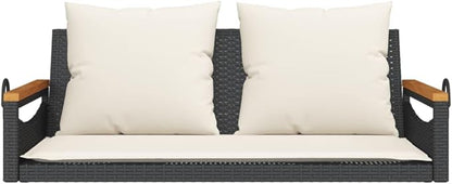 Black Poly Rattan Swing Bench with Removable Cushions, UV Resistant Outdoor Patio Furniture, Sturdy Metal Frame for Garden or Balcony, Comfortable Seating for Two