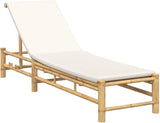 Bamboo Sun Lounger Cream 78" Outdoor Chaise Lounge Adjustable Backrest Patio Recliner with Cushion for Poolside Garden - Photo 1
