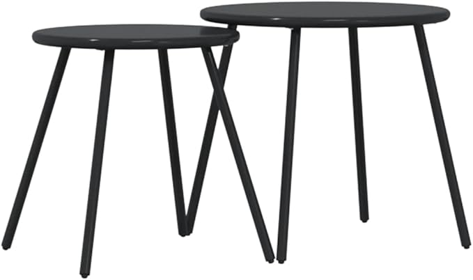 Set of 2 Black Powder-Coated Steel Round Garden Coffee Tables for Indoor and Outdoor Use with Modern Design and Durable - Photo 6