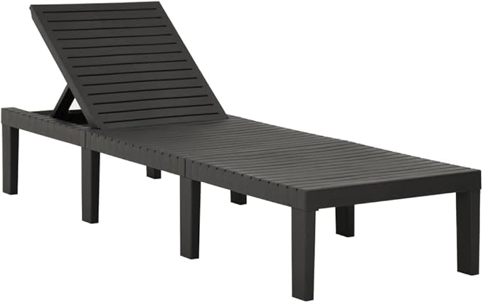 Sun Lounger with Cushion Plastic Anthracite,Outdoor Chaise Lounge Chair for Beach, Sunbathing, Patio, Pool, Lawn, Deck, Lay Flat Portable Lightweight