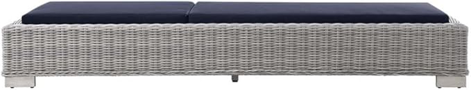 Conway Outdoor Patio Wicker Rattan Chaise Lounge in Light Gray Navy - Photo 4