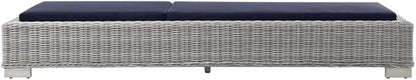 Conway Outdoor Patio Wicker Rattan Chaise Lounge in Light Gray Navy