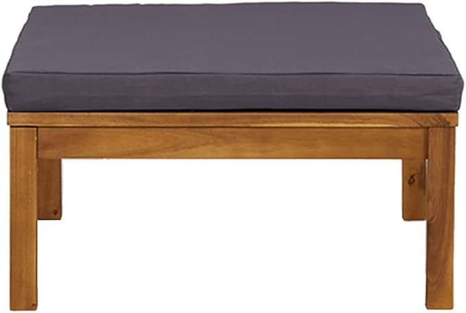 Dark Grey Solid Acacia Wood Footrest with Polyester Medium Modular Cushion for Indoor Outdoor Lounge Patio Furniture - Photo 3