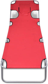 Red Folding Sun Lounger Outdoor 74.4" Long Powder-Coated Steel Frame Adjustable Headrest Portable Beach Patio Poolside - Photo 3