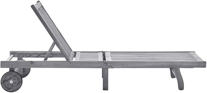 Acacia Wood Sun Lounger Grey 78.7 x 23.6 x 32.7 in Multi-Position Backrest Patio Chaise Lounge Outdoor with Wheels - Photo 3