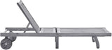 Acacia Wood Sun Lounger Grey 78.7 x 23.6 x 32.7 in Multi-Position Backrest Patio Chaise Lounge Outdoor with Wheels - Photo 3