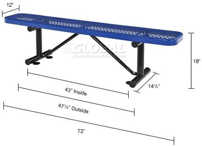 Global Industrial 6'L Heavy Duty Expanded Metal Mesh Flat Bench with Steel Frame, Portable Outdoor Bench, 1000 lbs Capacity, Blue, 72" L x 14-1/2"W x 18" H
