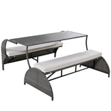 2 in 1 Convertible Picnic Upholstered Bench Table,57.1" Outdoor Loveseat,Portable Picnic Table Couch,Convertible to 4 Seats1 Table,for Garden,Lawn,Backyard,Porch,Patio