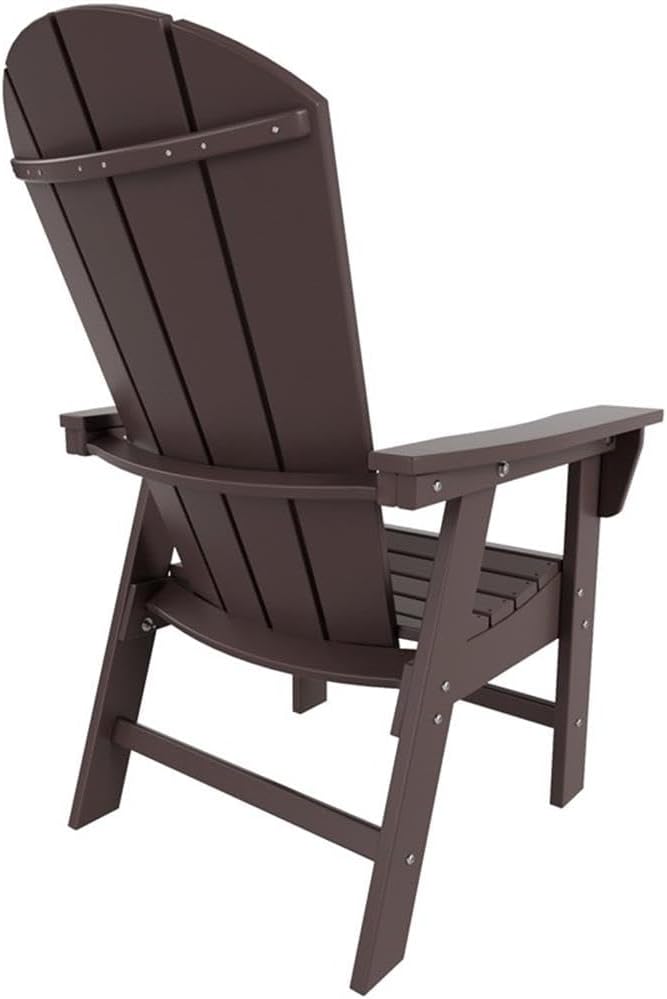 Costaelm Outdoor Adirondack Chair, HDPE Patio Balcony Chairs, Portside Seashell Nautical Curveback Adirondack Chair and Fire Pit Chairs, Dark Brown
