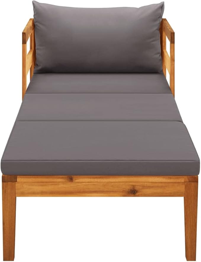Sun Lounger with Dark Gray Cushions Solid Acacia Wood Outdoor Chairs Furniture Outdoor Patio Furniture Set Suitable for - Photo 3