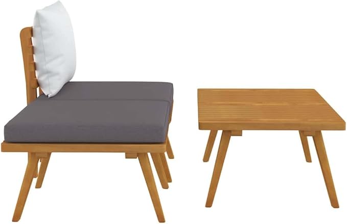 vidaXL 3 Piece Patio Lounge Set - Rustic Acacia Wood Outdoor Furniture with Cushions - Weather-Resistant - Photo 7