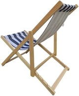 Populus Wood Sling Chair Blue Stripe Folding Chaise Lounge Chair for Outdoor Beach Pool Patio Dark Blue Adjustable - Photo 5