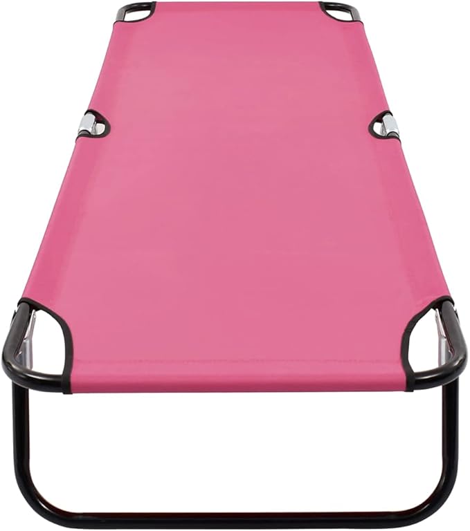 Pink Folding Sun Lounger 74.8" Long Powder-Coated Steel Patio Chaise for Beach Pool Garden Portable Outdoor Lounge - Photo 6