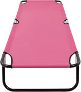 Pink Folding Sun Lounger 74.8" Long Powder-Coated Steel Patio Chaise for Beach Pool Garden Portable Outdoor Lounge - Photo 6