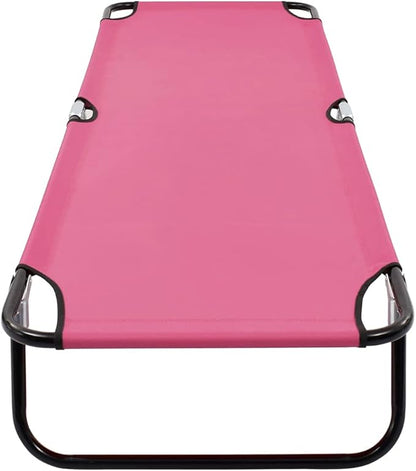 Pink Powder-Coated Steel Large Foldable Sun Lounger with Black Frame, 22.8 Inch Wide Seat, Supports 264.6 lbs, Foldable Design for Outdoor Relaxation, Beach, Garden,