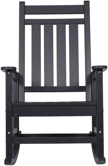 Outdoor Rocking Chair Set with Side Table, 3-Piece Rocking Chair Set with Wood-Texture,All Weather-Resistant,Black (Black + HDPE)