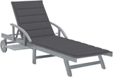 Solid Acacia Wood Gray Sunlounger 78.7x26.8x34 in with Adjustable Backrest & Wheels - Photo 1