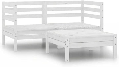 3-Piece Patio Lounge Set Solid Pine Wood Outdoor Furniture Set White Includes 2 Corner Sofas & Table for Garden Balcony Porch Small Spaces