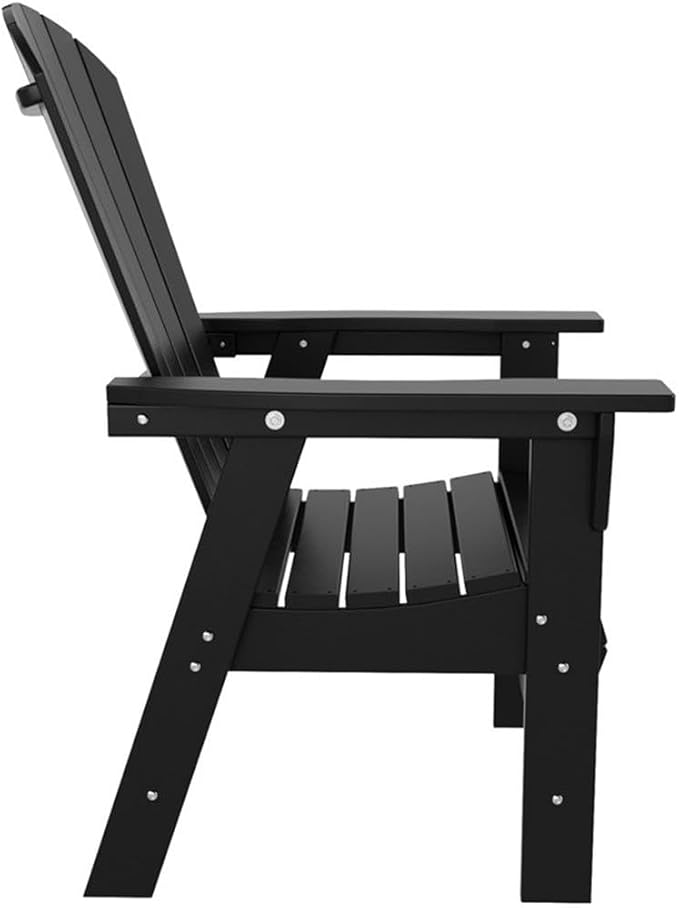 Costaelm Outdoor Adirondack Chair, HDPE Patio Balcony Pool Chair, Modern Front Porch Fire Pit Backyard Chair, Garden Resin Lounge Chair for Outside, Black