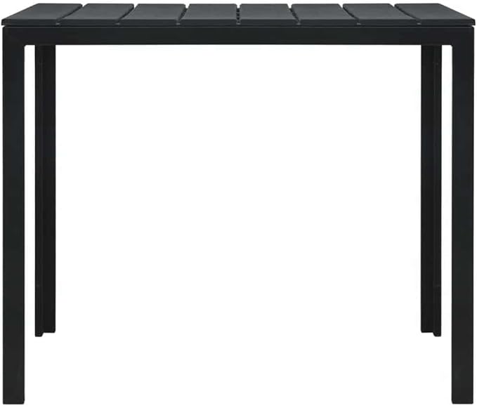 Black HDPE Steel Square Coffee Table, 30.7x30.7x29.1 in, Durable Outdoor Patio Side Table for Garden, Balcony, Living Room Furniture