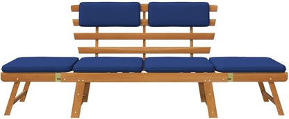 Patio Bench with Cushions, Bench with Backrest, Garden Bench, Park Bench for Patio, Garden, Yard, Lawn,2-in-1 74.8" Solid Acacia Wood