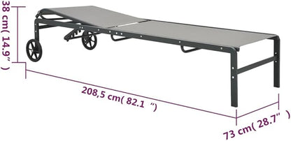 Adjustable Grey Textilene Steel Outdoor Chaise Lounge Set 28.7 x 82.1 x 15 in for Patio Poolside Garden Balcony